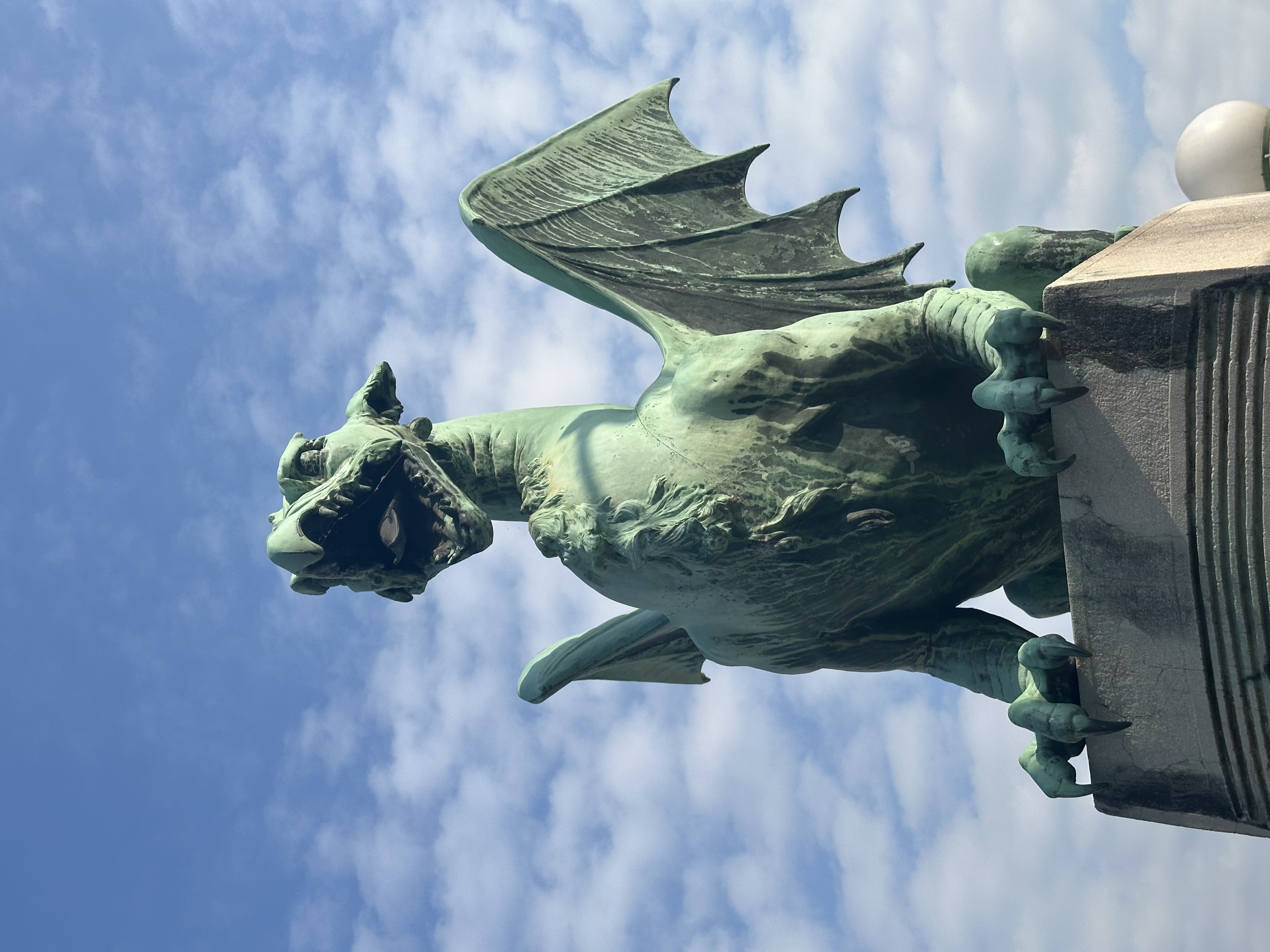 Ljubljana Dragon statue on Dragon Bridge — symbol of the Slovenian capital